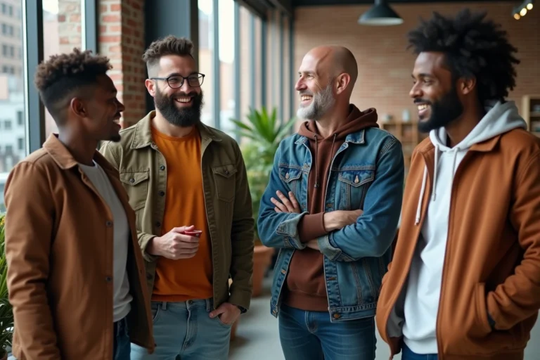 Groupe divers d'adultes en coworking urbain moderne