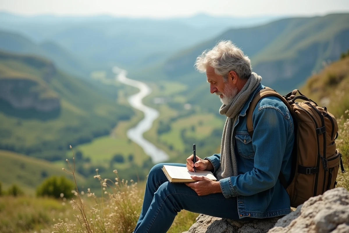 Homme méditant sur un rocher avec vue sur la nature